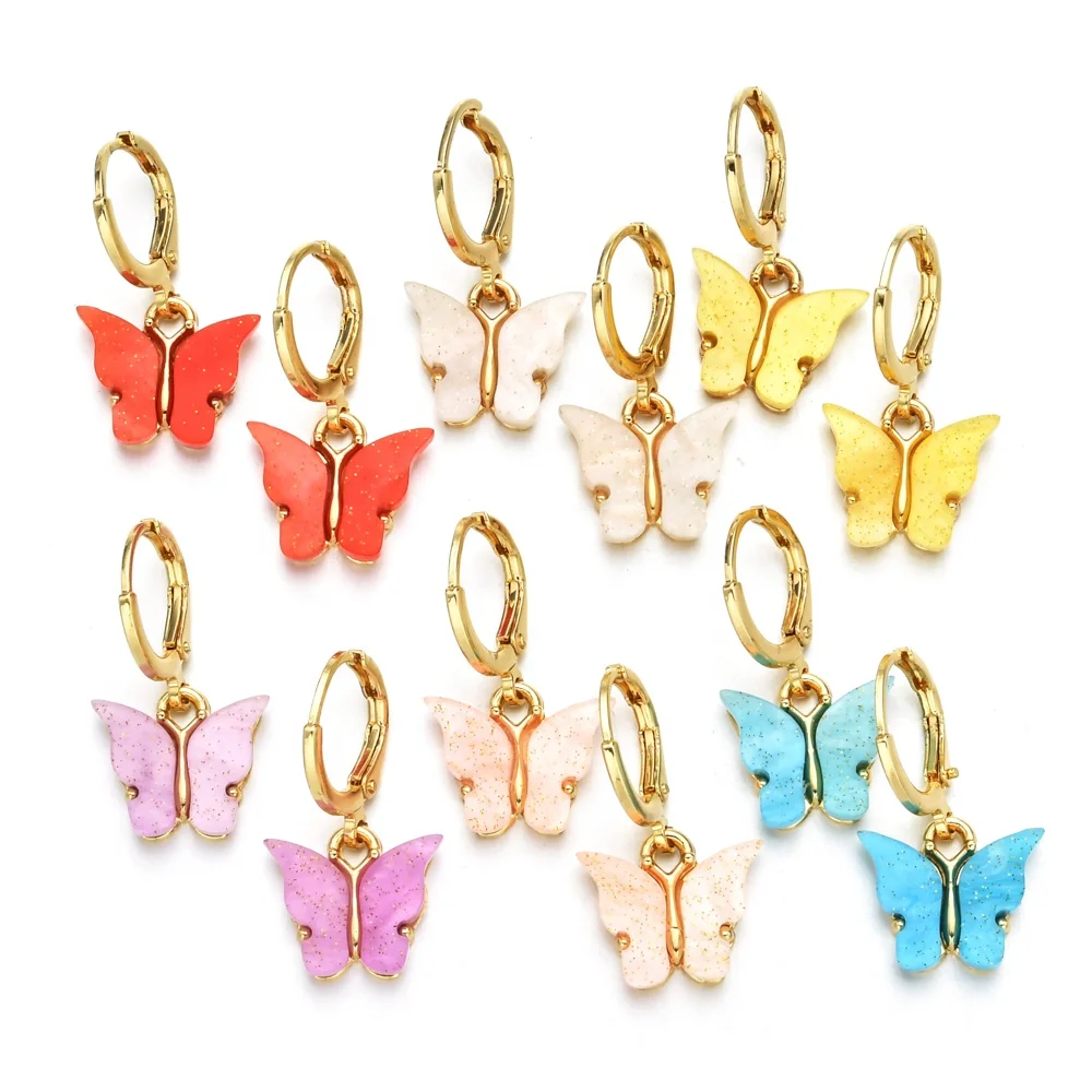 

Fashion Candy Color Acrylic glitter Butterfly Pendant Earrings Women Sweet Colorful Acrylic Butterfly Earrings For Girls Jewelry, Picture