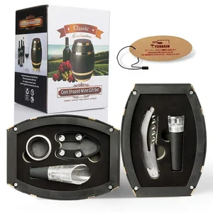 Image of Hot Sale Wine Barrel Shaped Wine Accessories Gift Set Wine Opener Corkscrew