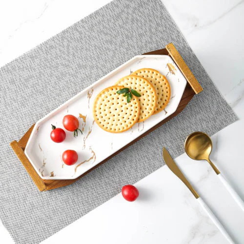 

New arrival white cheap restaurant kitchen hotel irregular marble ceramic plate set wedding with stand