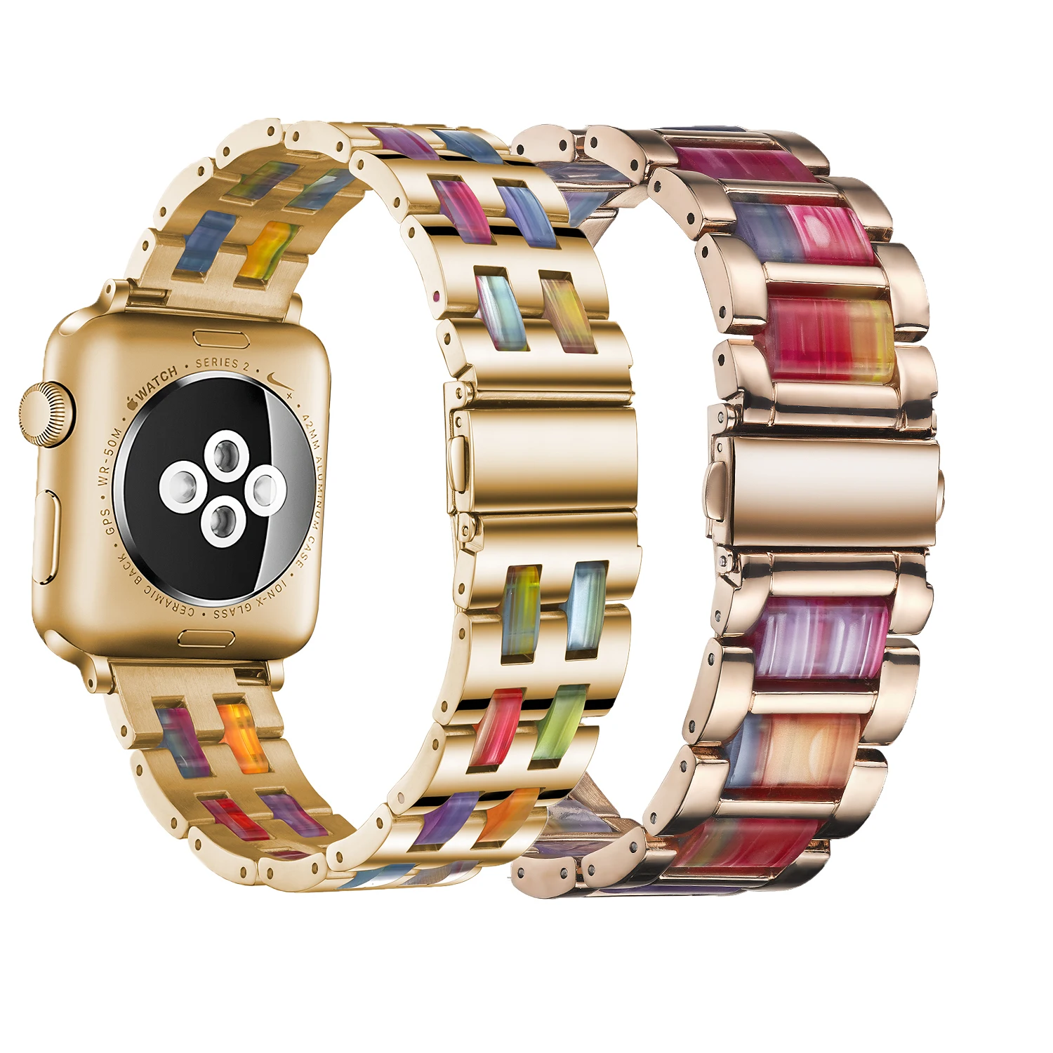 

New Hot Sale New Rainbow Stainless Steel Watch Band for Watch Band Iwatch, Silver/black/gold/rose gold/pink/blue