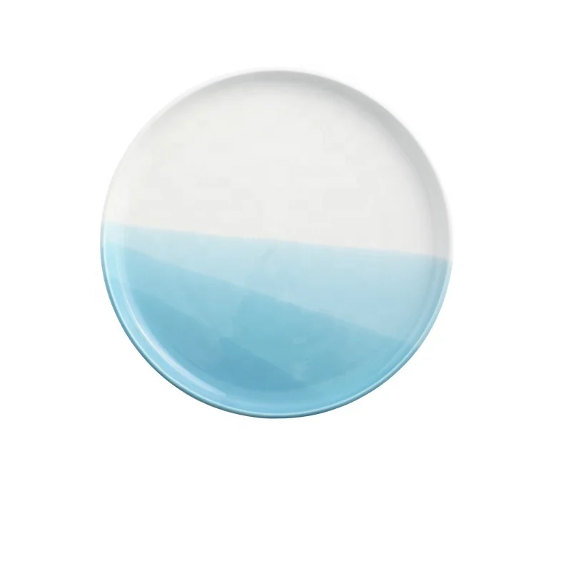 

New arrival novelty special design color changing grey blue pink ceramic porcelain tableware dinner dessert plate