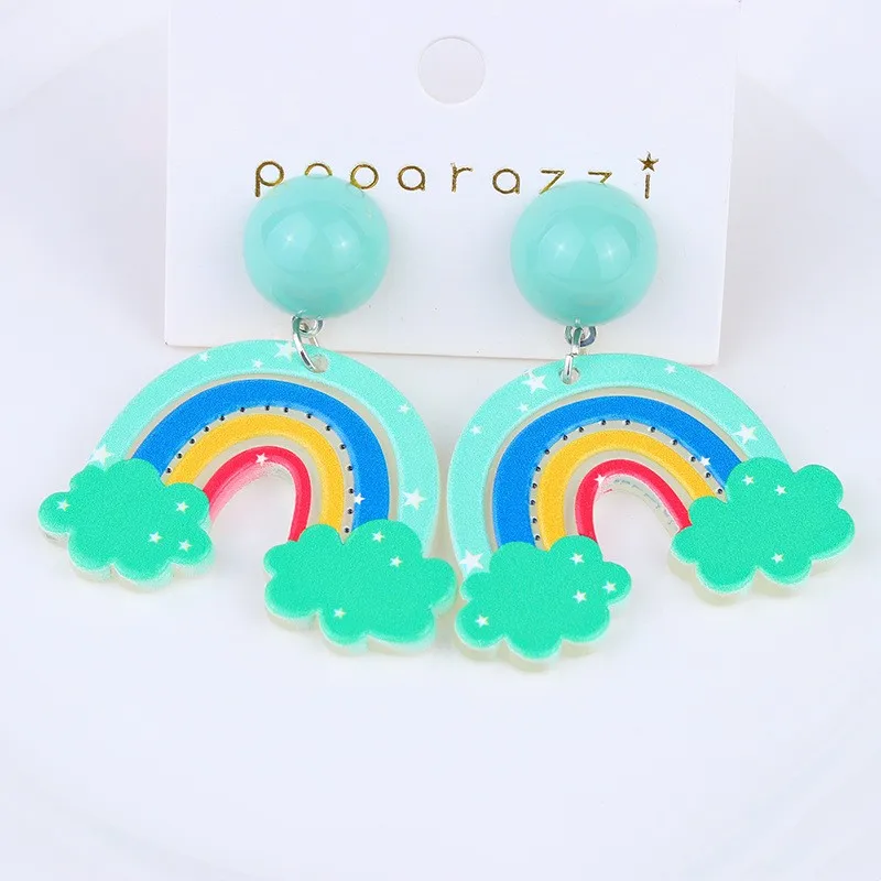 

New Summer Blue Rainbow Rain Cloud Earring Childlike Funny Acrylic Resin Earring for Girl