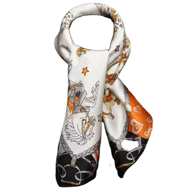 

Low Moq Printed Logo Luxury Head Scarf For Women Stylish Custom Square Silk Scarf