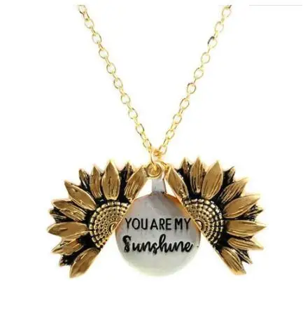 

2019 New Fashion Gold Necklace Custom You are my sunshine Open Locket Sunflower Pendant Necklace For Women, Silver