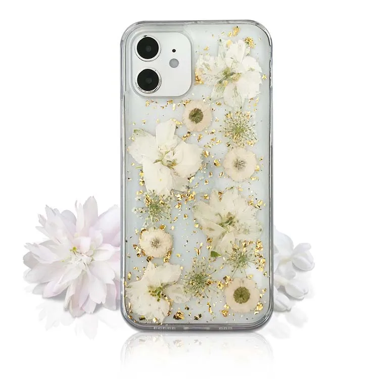 

Luxury Bling Silver Design Colorful dried flower Soft epoxy shockproof clear mobile Phone Cases for iphone 11/12 pro max X XR