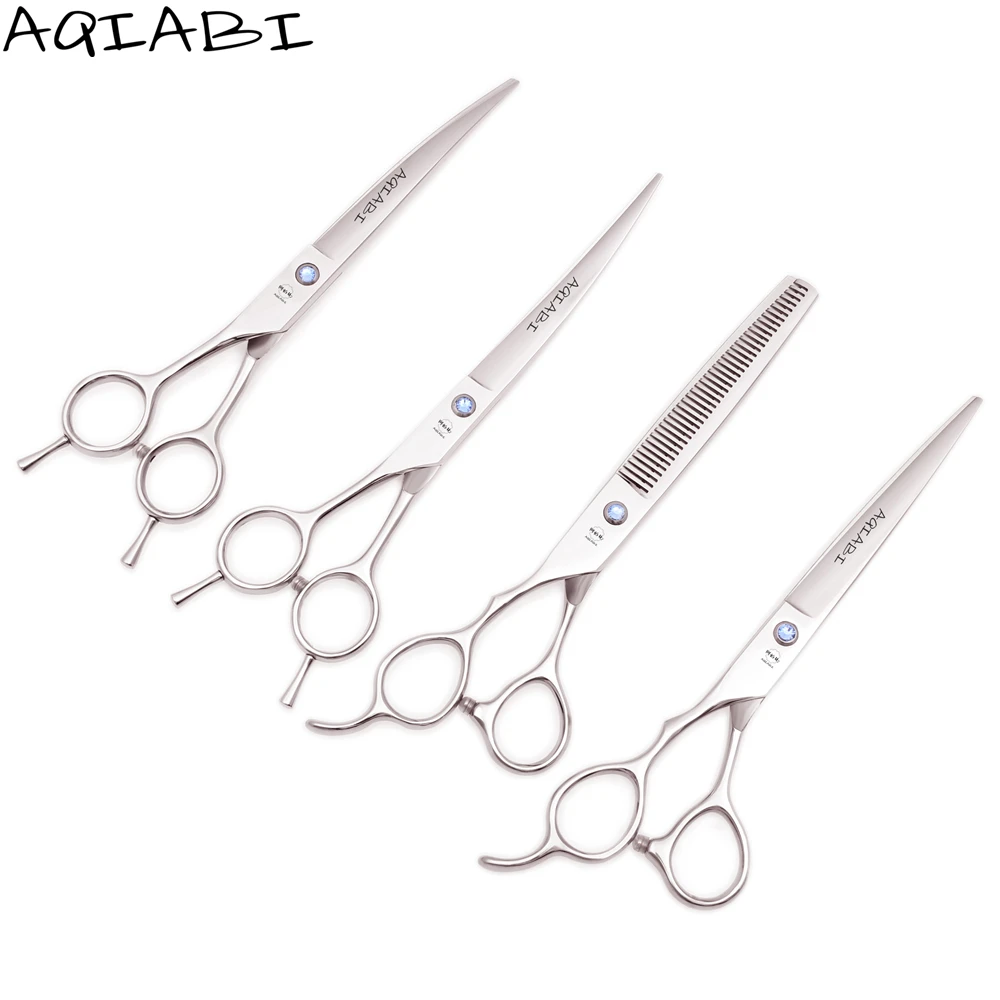 

Left Hand Pet Scissors 7" AQIABI Dog Grooming Scissors Cutting Shears Straight Scissors Dog Curved Shears A4006, Silver