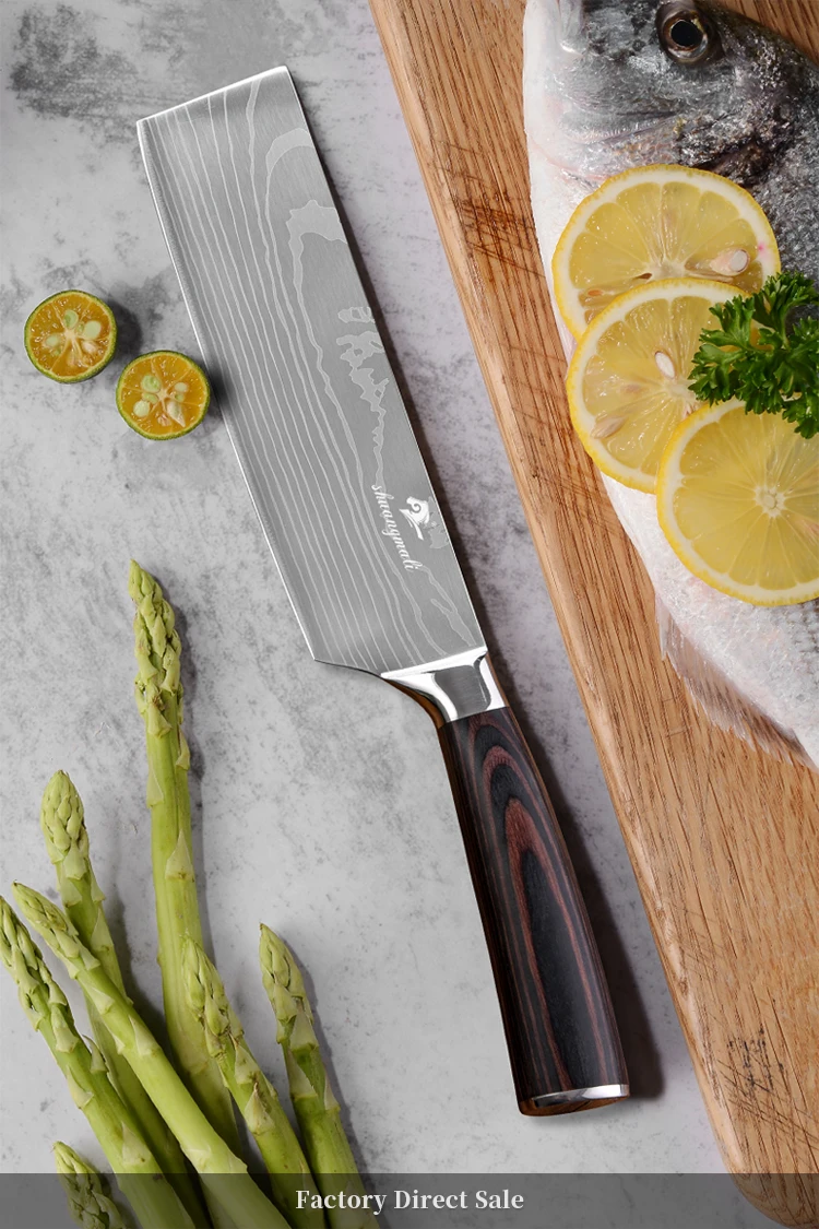 7英寸不锈钢4cr13激光大马士革钢模式日式蔬菜刀 - buy 把刀刀,nikiri