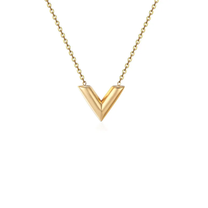 

MSYO Amazon Hot Sale Simple 18K Gold Plate Letter V-shape Titanium steel Necklace Women, As picture