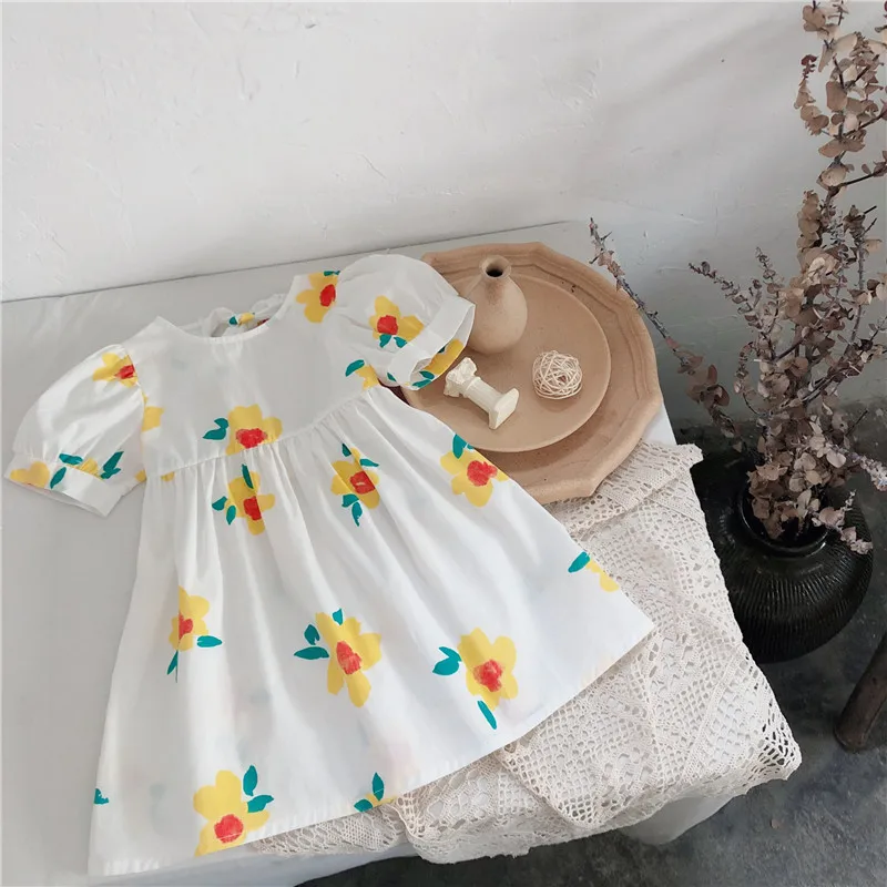 

Kids Clothes GIrls Backless Dress 2021 Summer Kids Girls Puff Sleeves Dress For Party Children Clothing