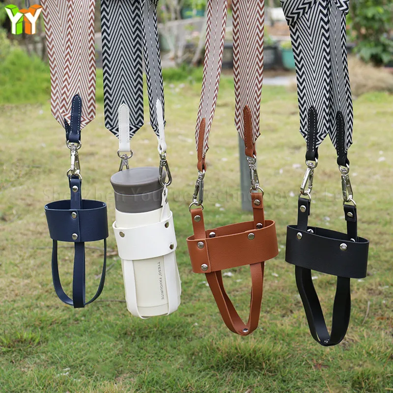 

Travel PU Leather Bottle Crossbody Bag Water Bottle Holder Drink Cup Carrier with Shoulder Strap