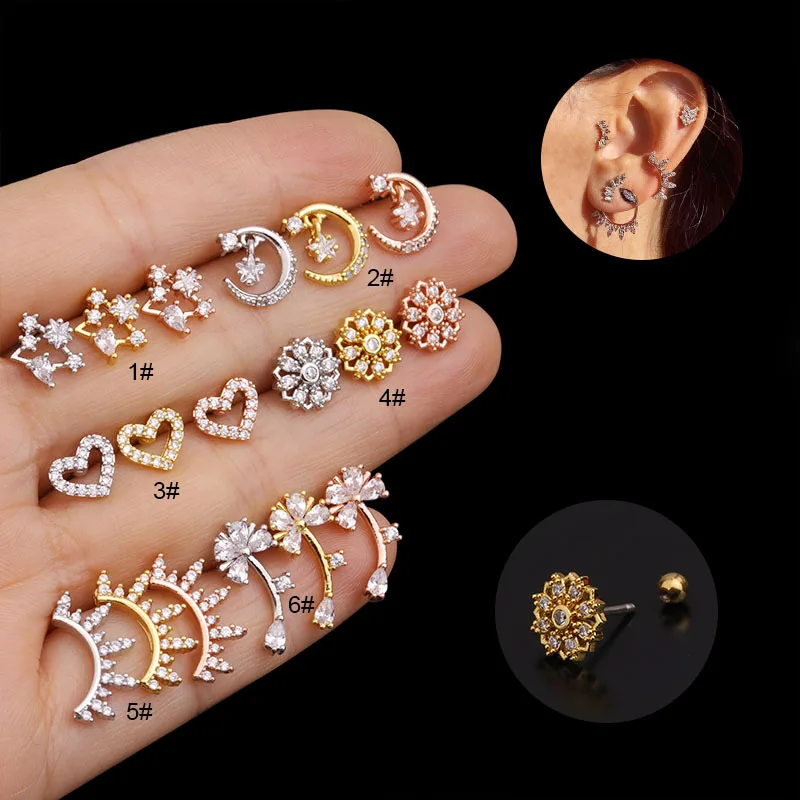 

Latest Raw Opal Stone Heart Piercing Titanium Stainless Steel Screw Back Ear Piercing Jewelry Dainty Stud Tiny Earring