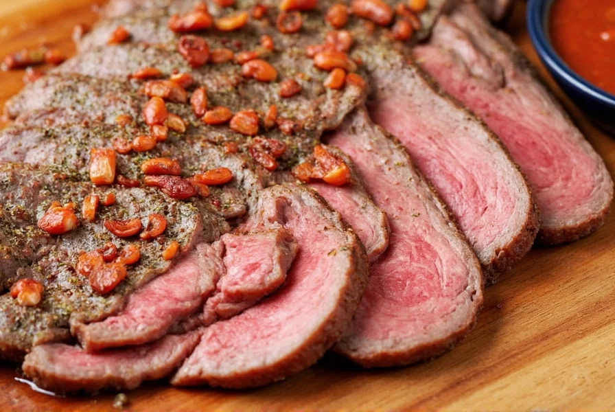 Prepping roast beef with an Italian herb rub