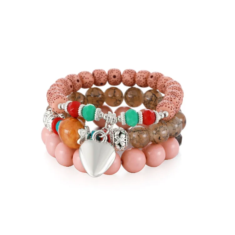 

Ethnic Beaded Heart Wrap Bracelets Bangle Colorful Elastic Beads Boho Multilayer Bracelet Gifts Jewelry