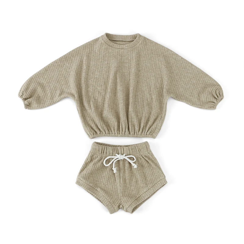 

2021 New Design Fashion Autumn Long Sleeve Kids Outfits Casual Suits Girls' Clothing Sets 2 Piece Set Suit Solid Color Rib, As picture