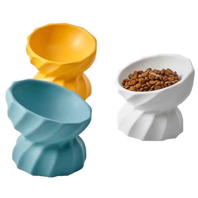 

eco friendly ceramic sublimation pet bowls 15 tilt neck protected raised cat food bowl ceramic, Blue, white, yellow