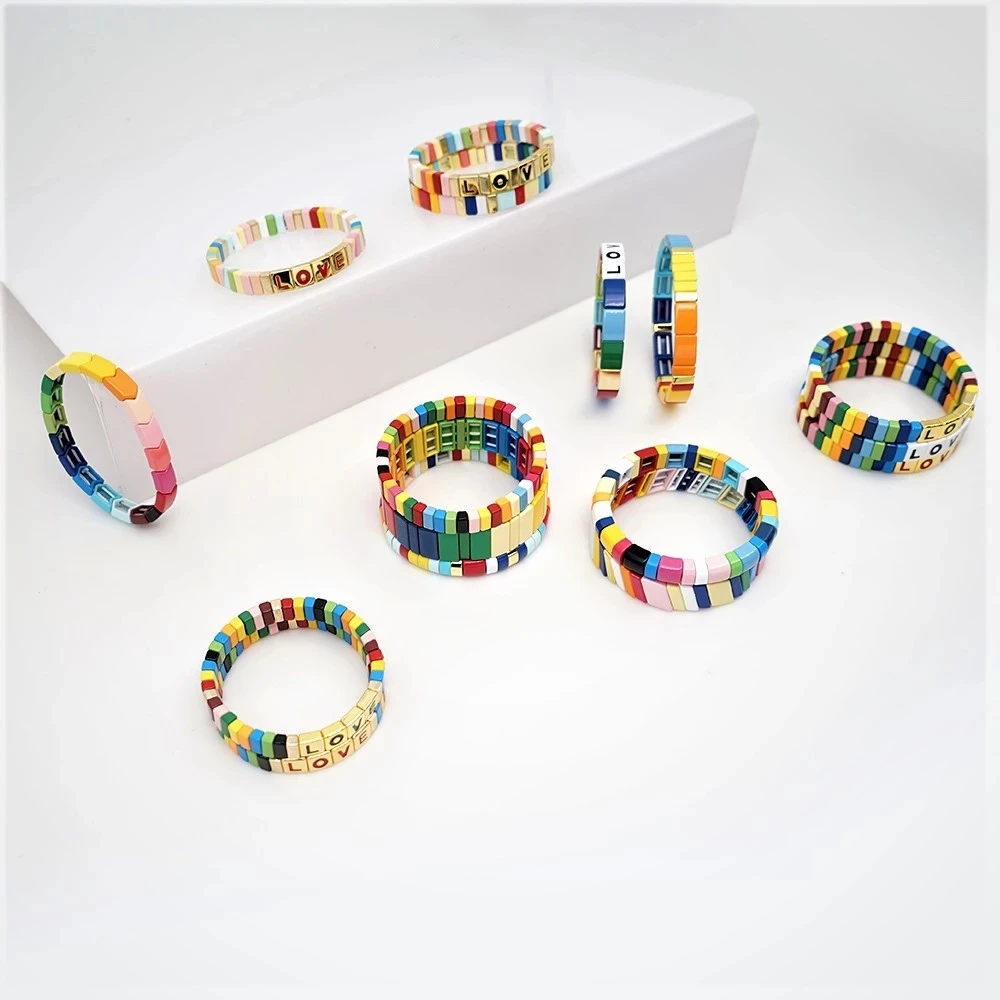 

Colorful Bracelet Women Enamel Rainbow Bracelets For Women Jewelry Tile Bangles Bohemian Jewellery