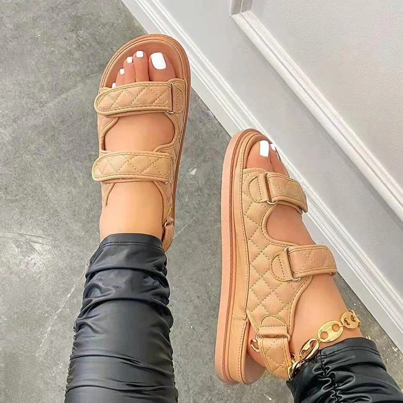 

Dropshipping Custom Logo 2021 Summer Breathable Woman Roman Open Toe Leather High Quality Flat Comfortable Beach Outdoor Sandals