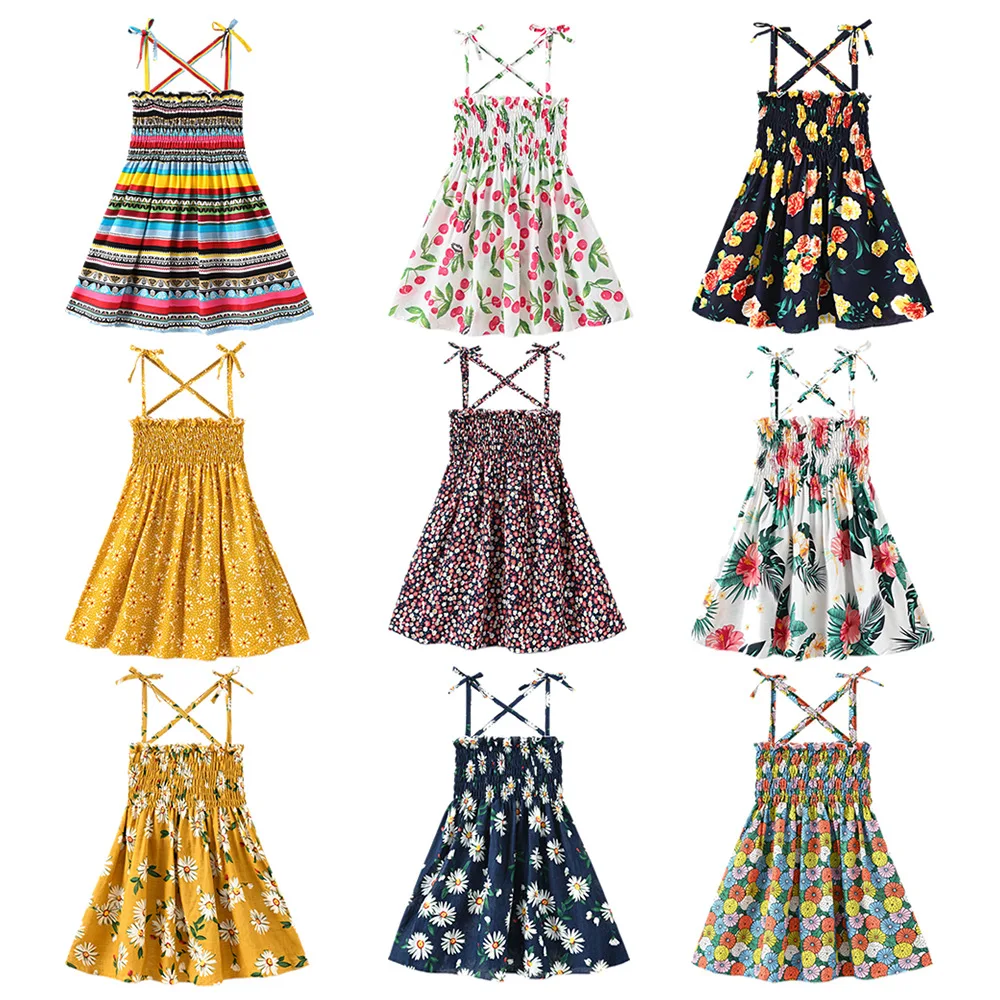 

Summer Toddler Girls Boho Beach Ruffle Dresses Flower Print Baby Girl Party Dress Children Clothes