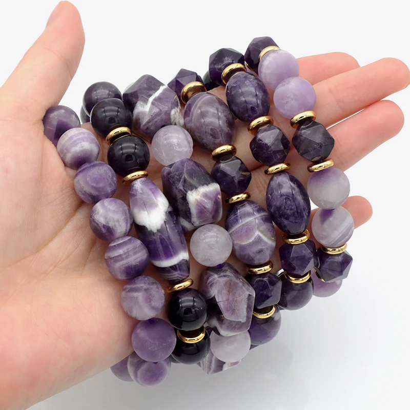 

Good quality 2021 wholesale wowan jewelry handmade custom beaded bracelet bangle natural stone charrms amethyst bracelets, Purple