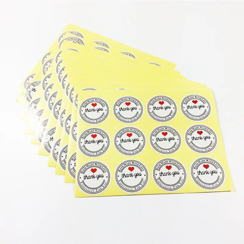 

100pcs/pack Round THANK YOU Labels White Seal Stickers Handmade With Love Stickers Label Paper Scrapbook Seal Adhesive Label