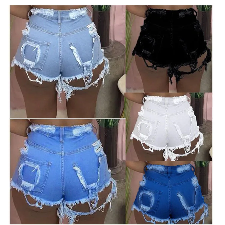 

C942-hot sales product 2021 plus size brocken hole short high waist denim pants
