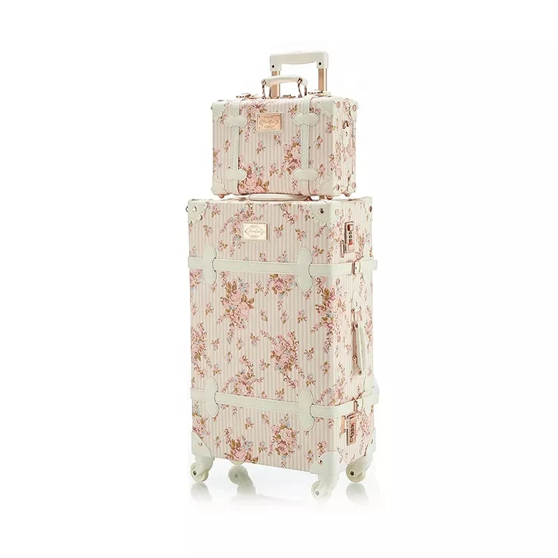 

Pink Floral Fairy Women Wheels Carry on Lock Soft Pu Leather Luggage (old) Case Travel Bag Suitcase Set Luggage Trolley Cart