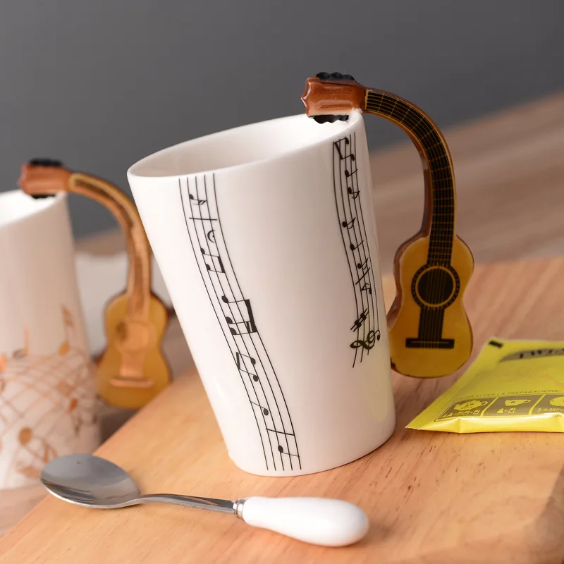 

Amazon Hot Selling Music Ceramic Coffee Mug Guitar Violin 3D Couples Ceramic Water Cup, As picture