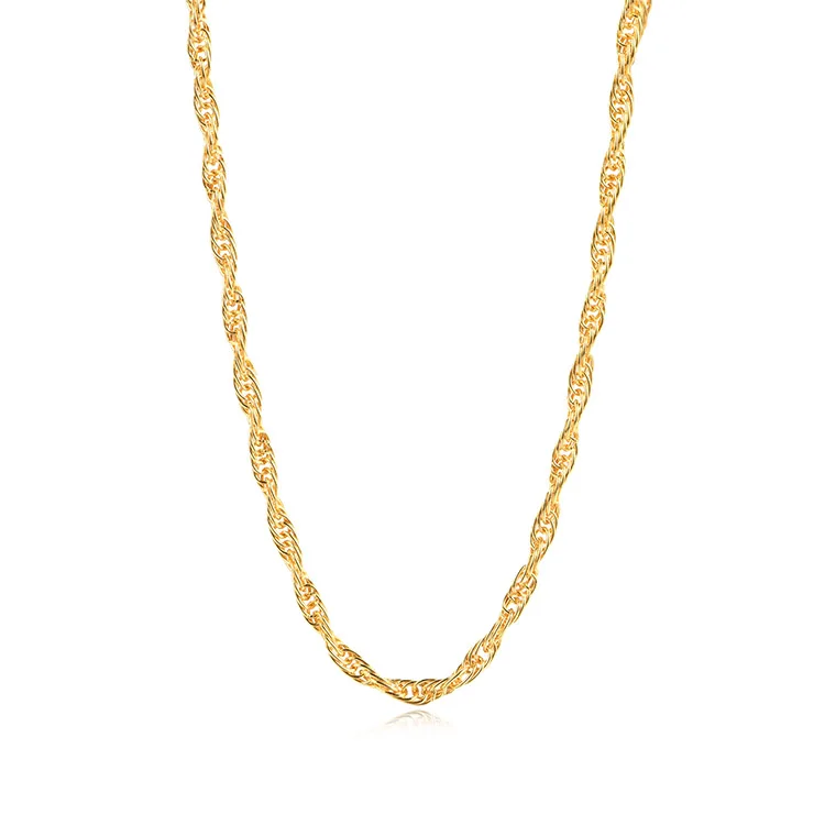 

24K Solid Gold jewelry 2.5mm rope chain necklace for woman