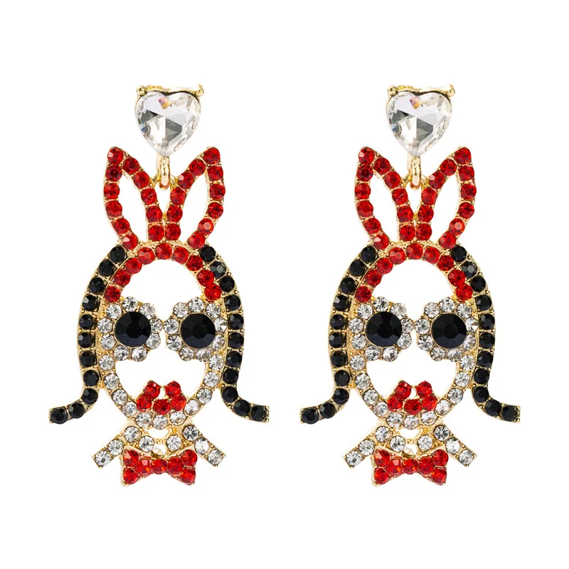 

jhumka European Personality Cute Cartoon Figure Girl Earrings Rhinestone Alloy Jewelry For Women with 925 sliver post, Black/yellow/red