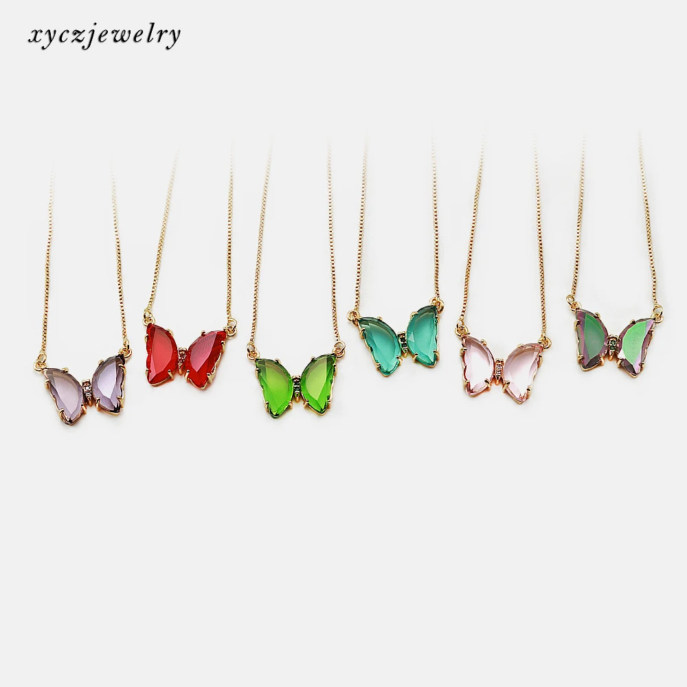 

Xingyu jewelry wholesale 2021 colorful necklace women charm acrylic gold butterfly necklace, Pink, purple, light green , green, red