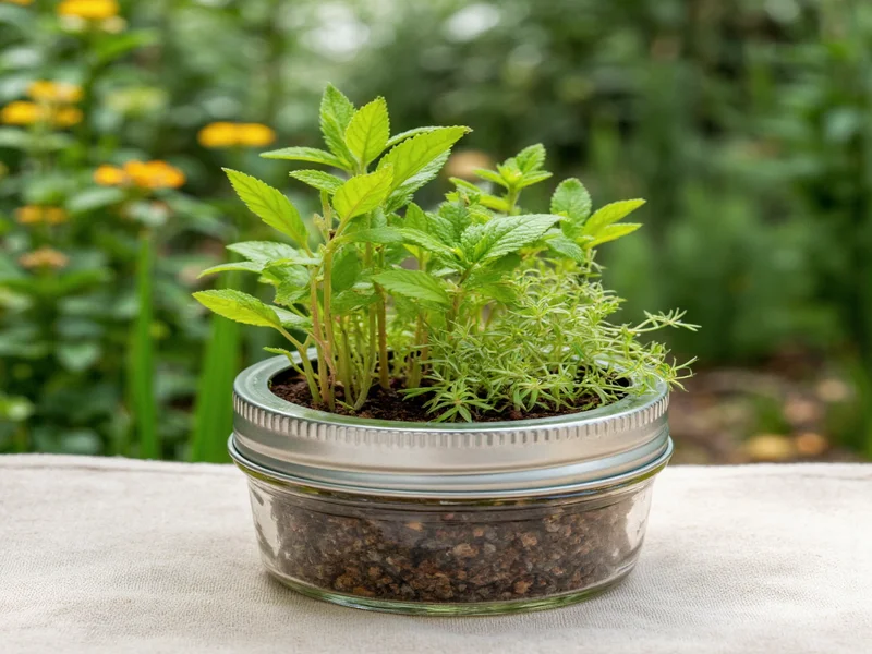Mason jar lid herb garden craft idea
