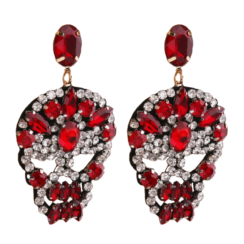 

NeeFuWoFu Skull Earring Flowers earrings Handmade Color Rhinestone Exaggeration glass Fashion Ear Drops Multic Wholesale jewelry