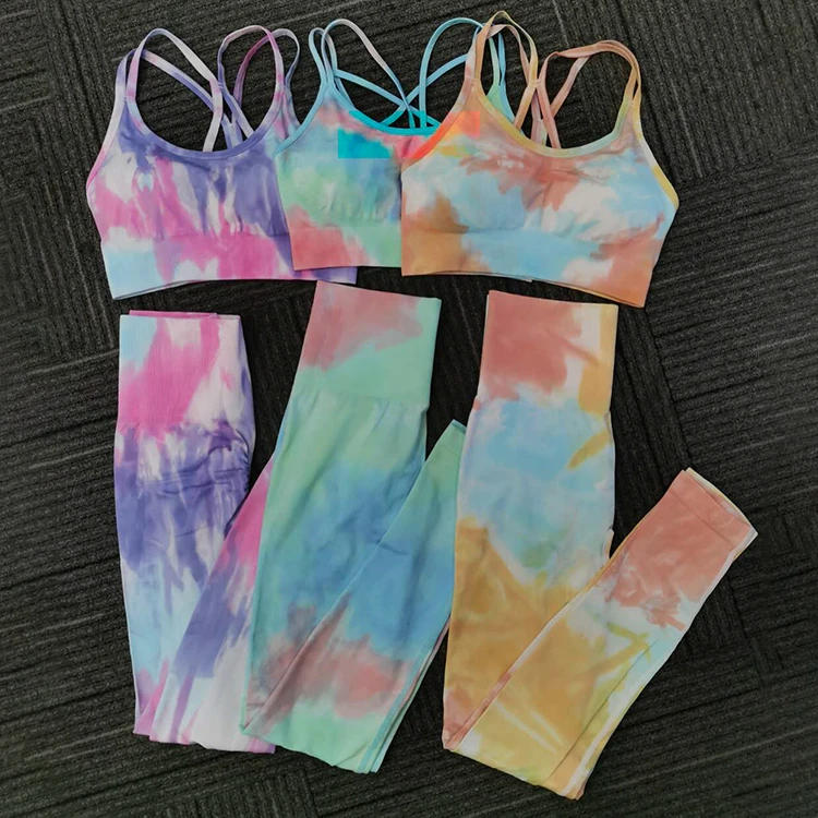 

Women 2 piece Tie-dye Printing Seamless Underwear Sexy Panties Yoga Bra Set High Waist Sports Fitness Gym Active Wear, Picture