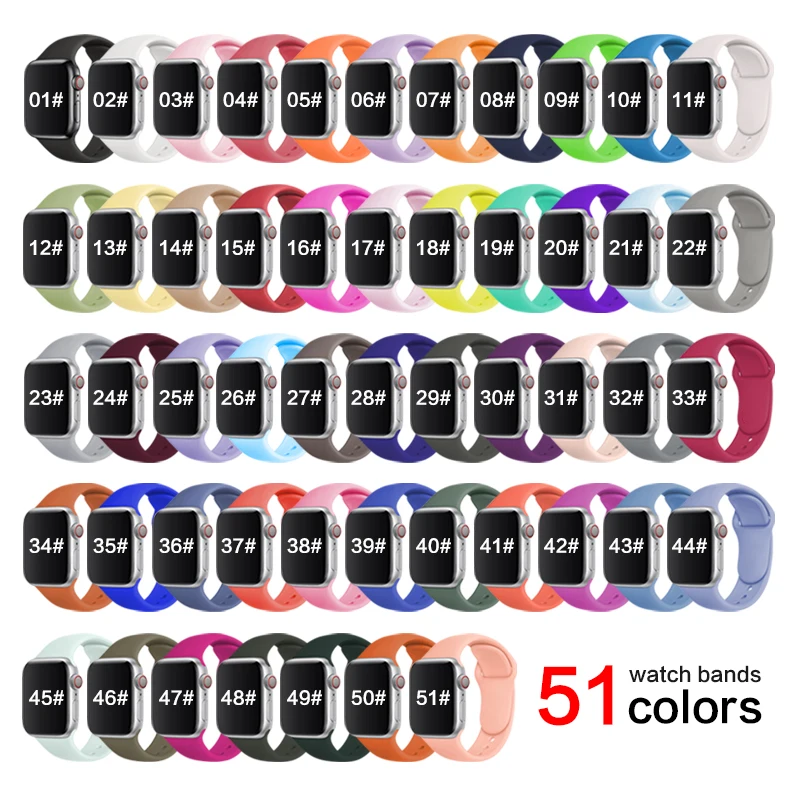 

Hot selling silicone replacement band strap for Apple Watch band series 6 5 4 3 2 1 for iwatch band strap 38 40 42 44 mm, Optional