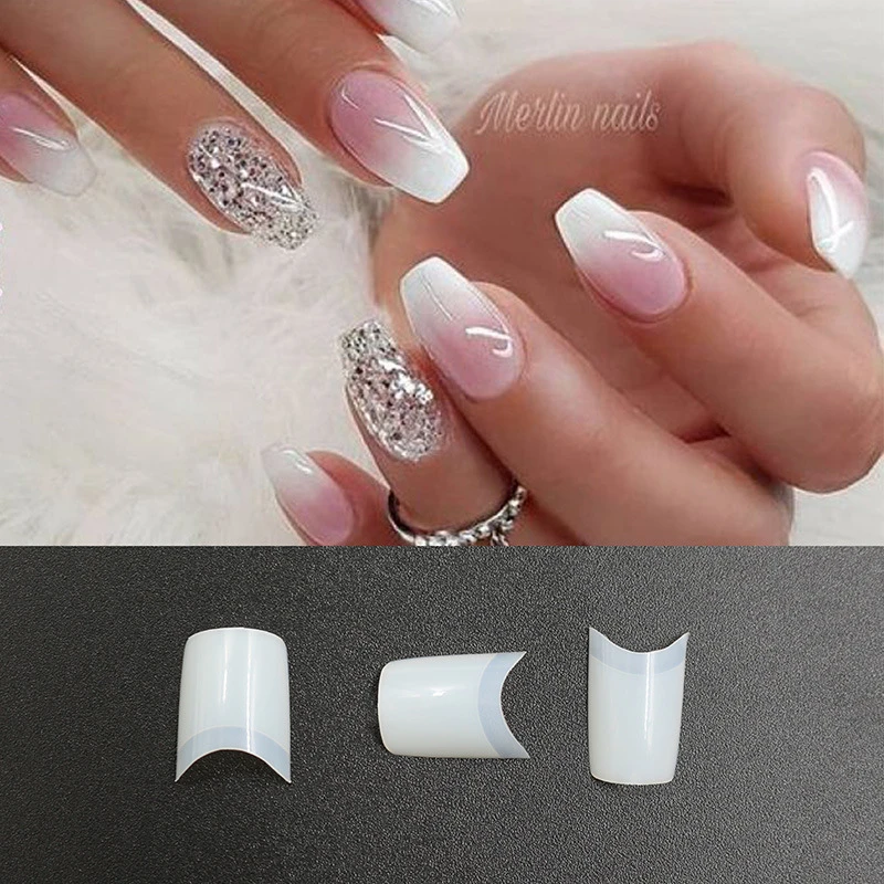 

500pcs/set false nails short french half cover false nails press on nails tips clear