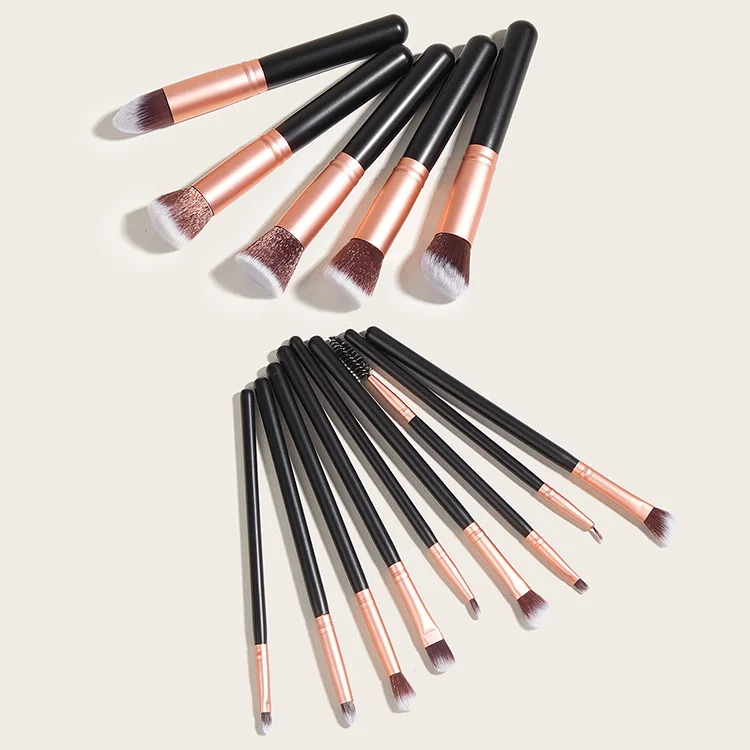 

Hot Selling Custom Logo 14pcs/set Makeup Brush Kit With Bag Professional Foundation Eyebrow Contour Blending Powder Makeup Tools