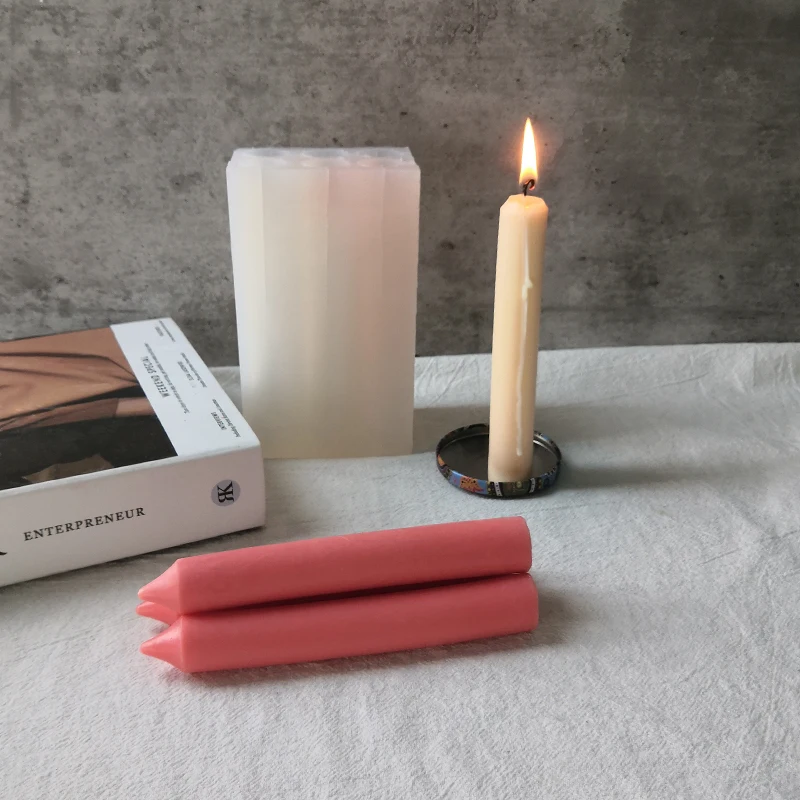 

6 Cavities Homemade DIY Craft Making Model Craft Mini Taper Silicone Candle Long Pole Cylindrical Mold, White