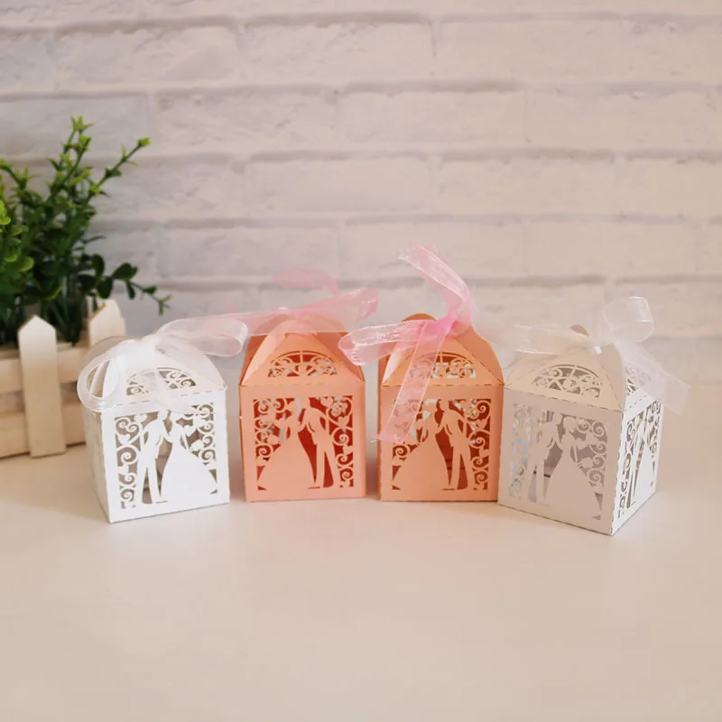 

Bride & Groom Wedding Gifts for Guests Box Laser Cut Wedding Candy Gift Box