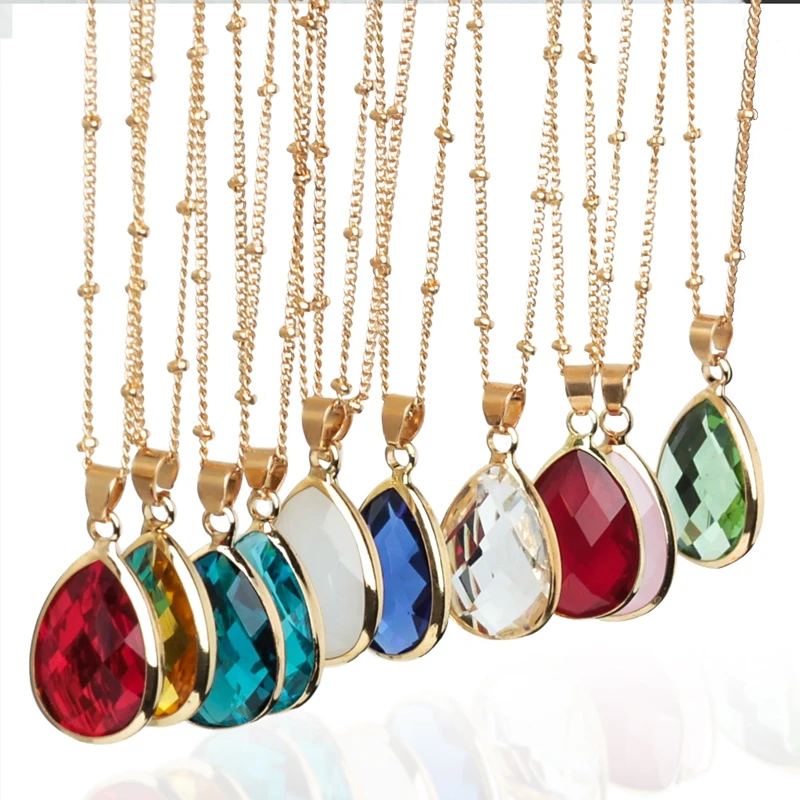 

12Colors Birthstone Natural Stone Pendant Necklace Druzy Quartz Gem Stone Crystal Diy Charm Necklace Women Indian Jewelry