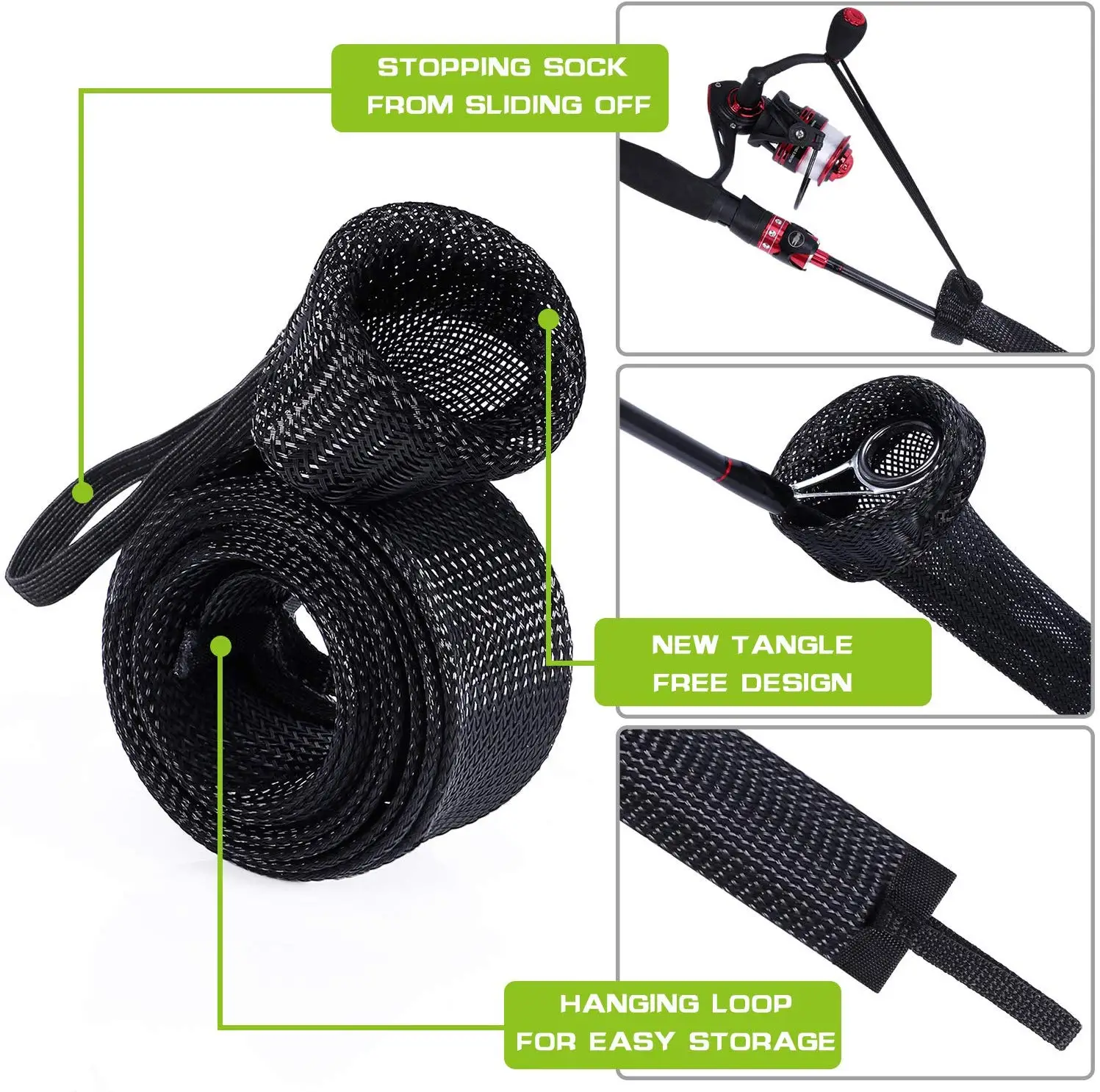 Tomyo Braided Mesh Rod Protector,Fishing Pole Covers Sleeves With