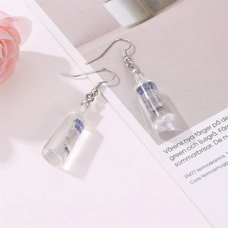 

E-093 new popular all-match creative vodka beer bottle drop earrings hot selling funny earrings, Picture shows