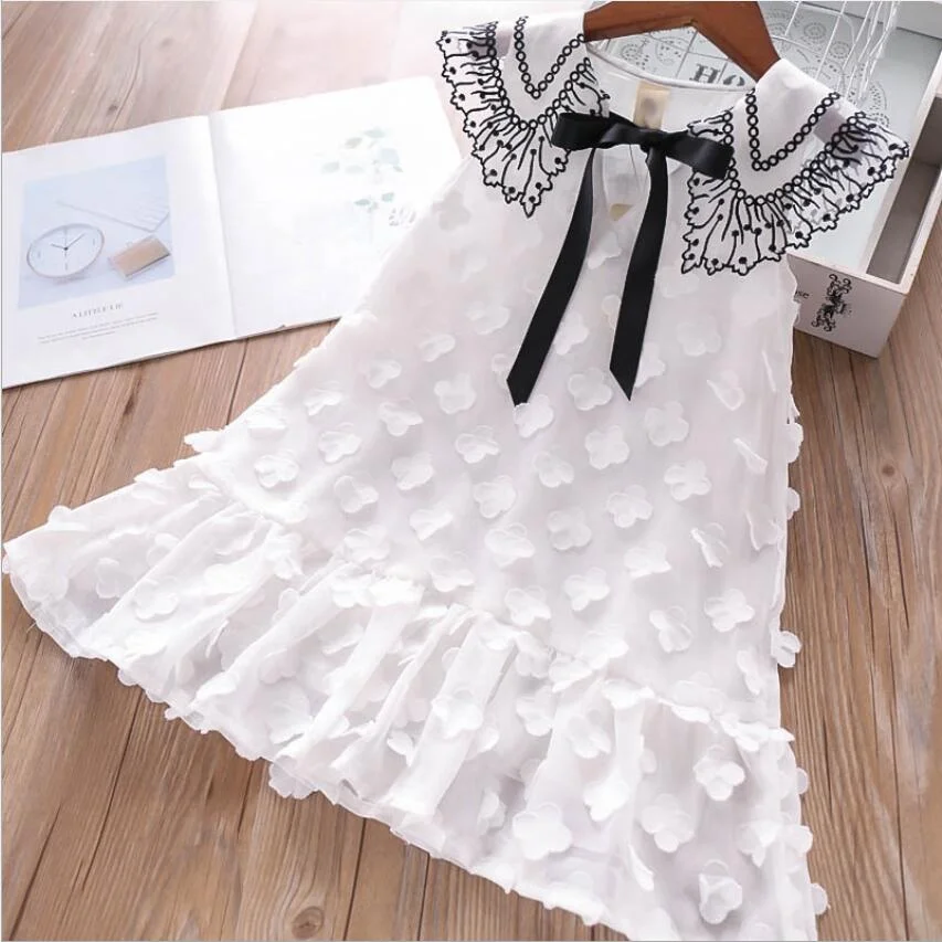 

Hot Sale Fashion Style Girls Sleeveless Butterfly Dresses Kids Flower For Wholesale, White