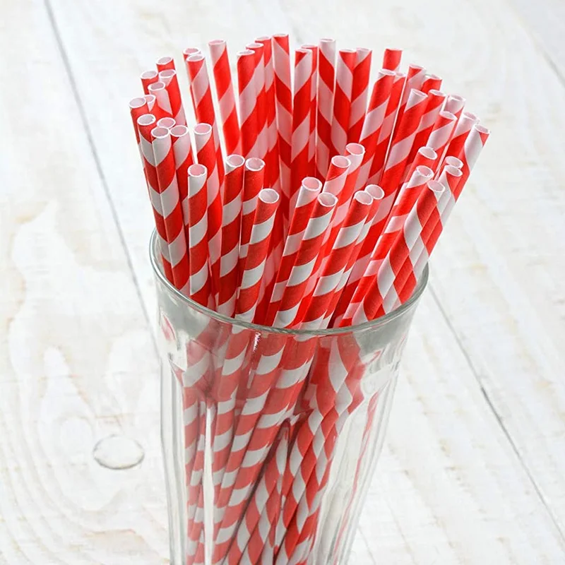 

Hot Sale Custom 200mm Natural With Tube Paper Straw 12mm Sharp Red Color, Customized