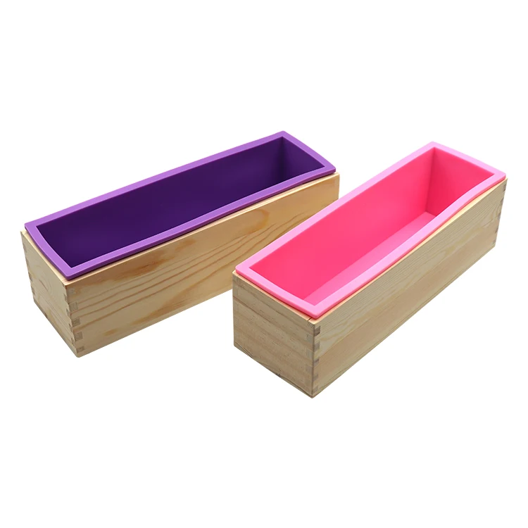 

1200ML Rectangle Silicone Soap Mold with Wooden Box soap or loaf making molds DIY soap molds, Purple ,pink