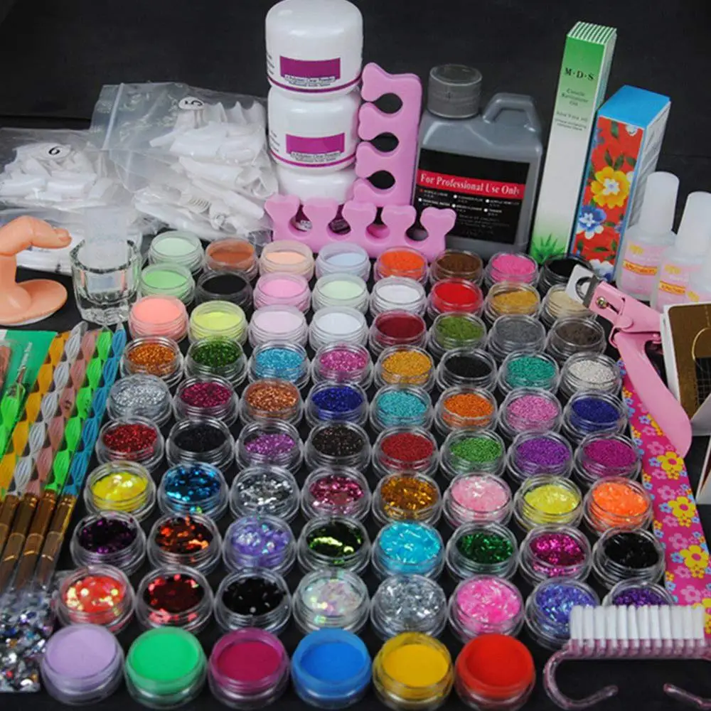 

Acrylic Nail Set with 78 Acrylic Powder Glitter Mini-ball Velvet and 120ml Acrylic Liquid Nail Art Design Kit