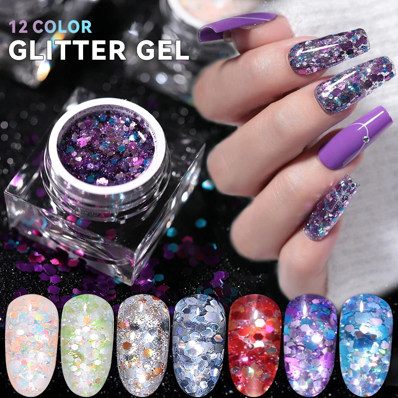 

JTING New arrival Super shiny reflective 12colors collection glitter nail gel polish in jar OEM custom private label