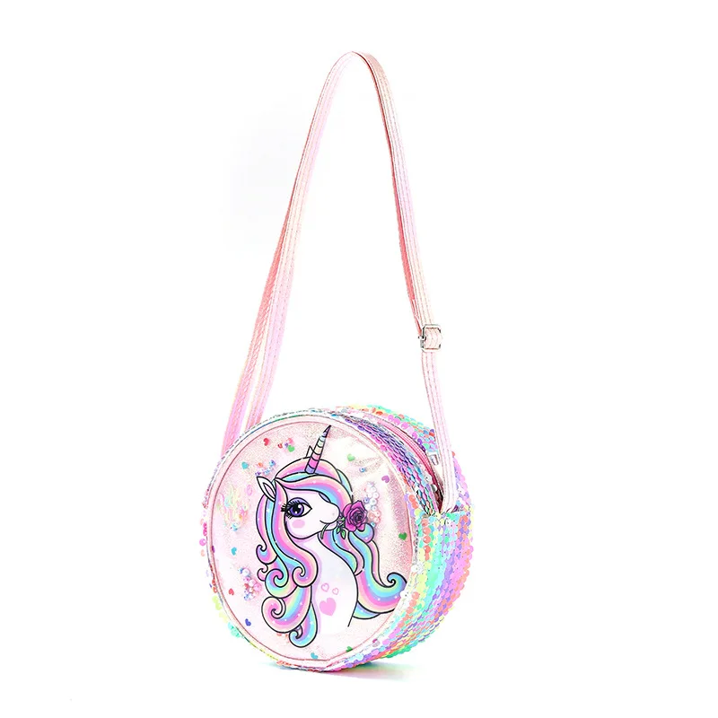 

Hot Selling Cartoon Children Crossbody Wallet Bag PU Sequins Unicorn Kids Shoulder Bag Lovely Shinny Glitter Girls Coin Purse