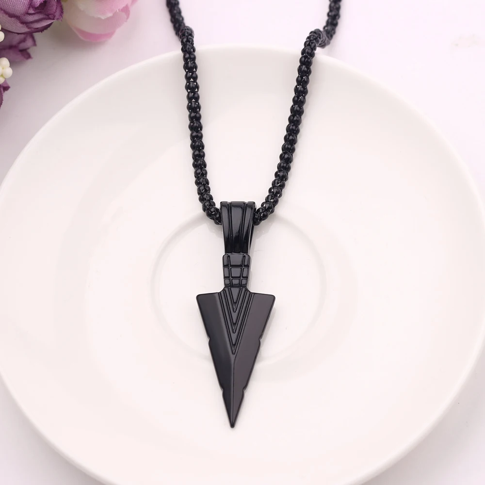 

Men's Design Matte Black Long Necklace with Arrow Pendant Jewelry Chain Hip Hop Punk necklace