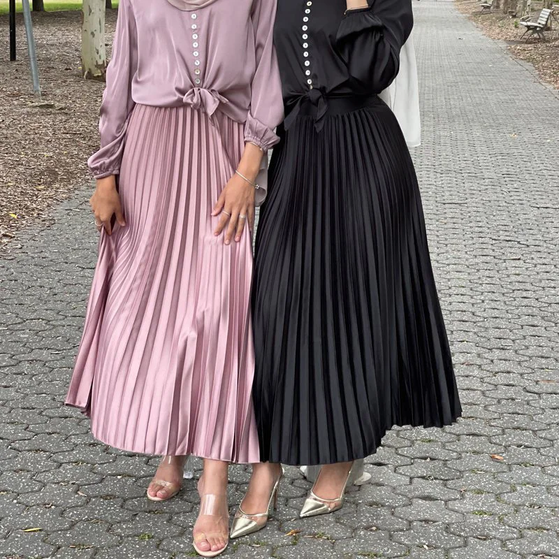 

Arabian Long Maxi Pleated Skirt Midi Pleated Ankle Length sweeping Dress High Waist Elastic Casual swing Skirt, As pic or custom requirements