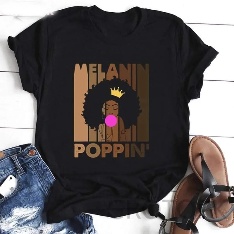 

Black Woman O Neck Melanin Top Graphic T Shirts Women Tops Graphic Printed Female Graphic Female Shirt, 6 colors